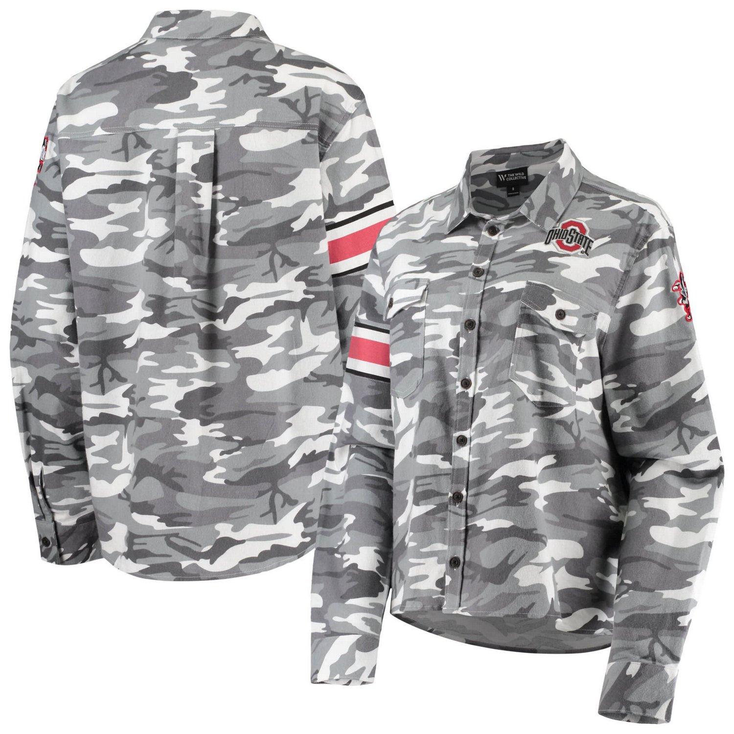 The Wild Collective Ohio State Buckeyes Camo Flannel Button-Up Long Sleeve Shirt - view number 1