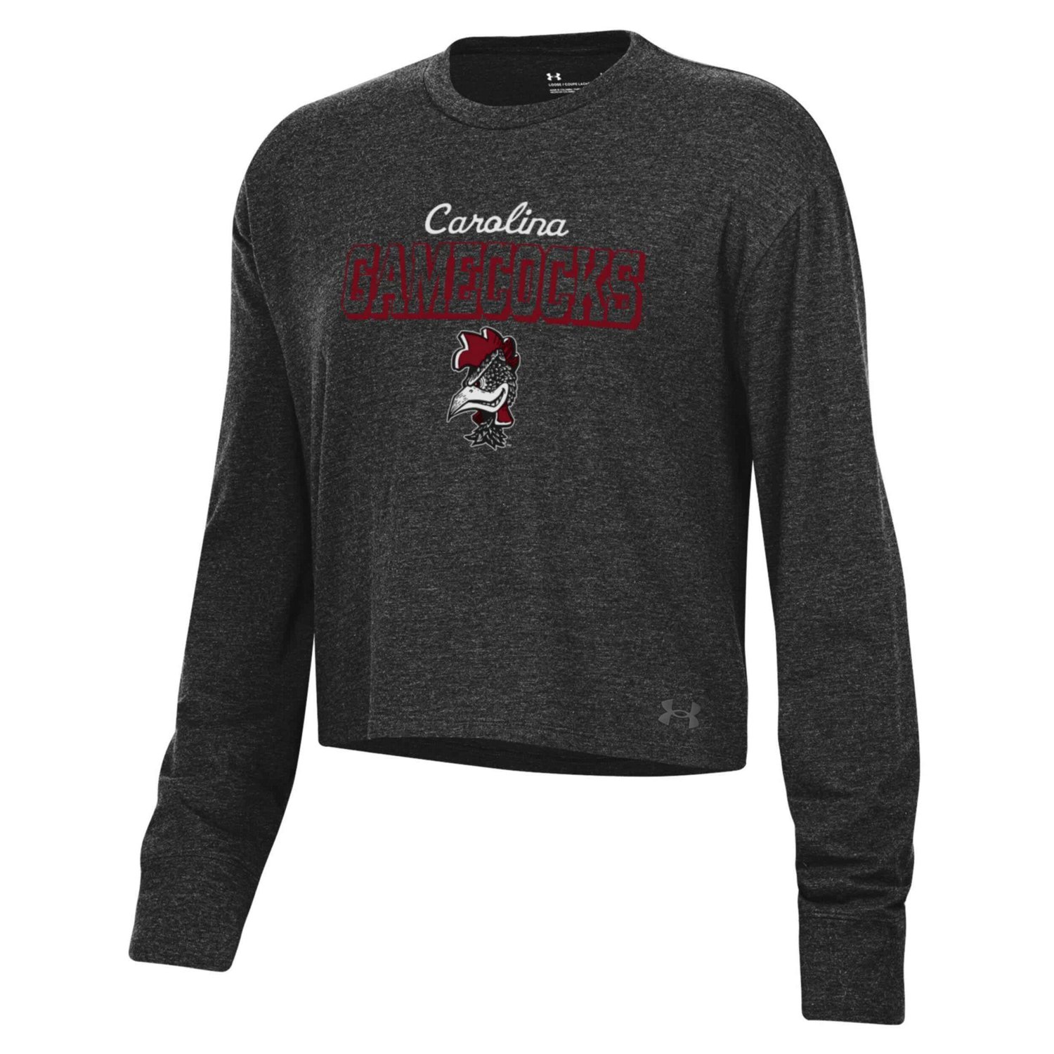 Under Armour Heather South Carolina Gamecocks Essentials Icon Ultra-Soft Cropped Long Sleeve Tri-Blend Performance T-Shirt - view number 2