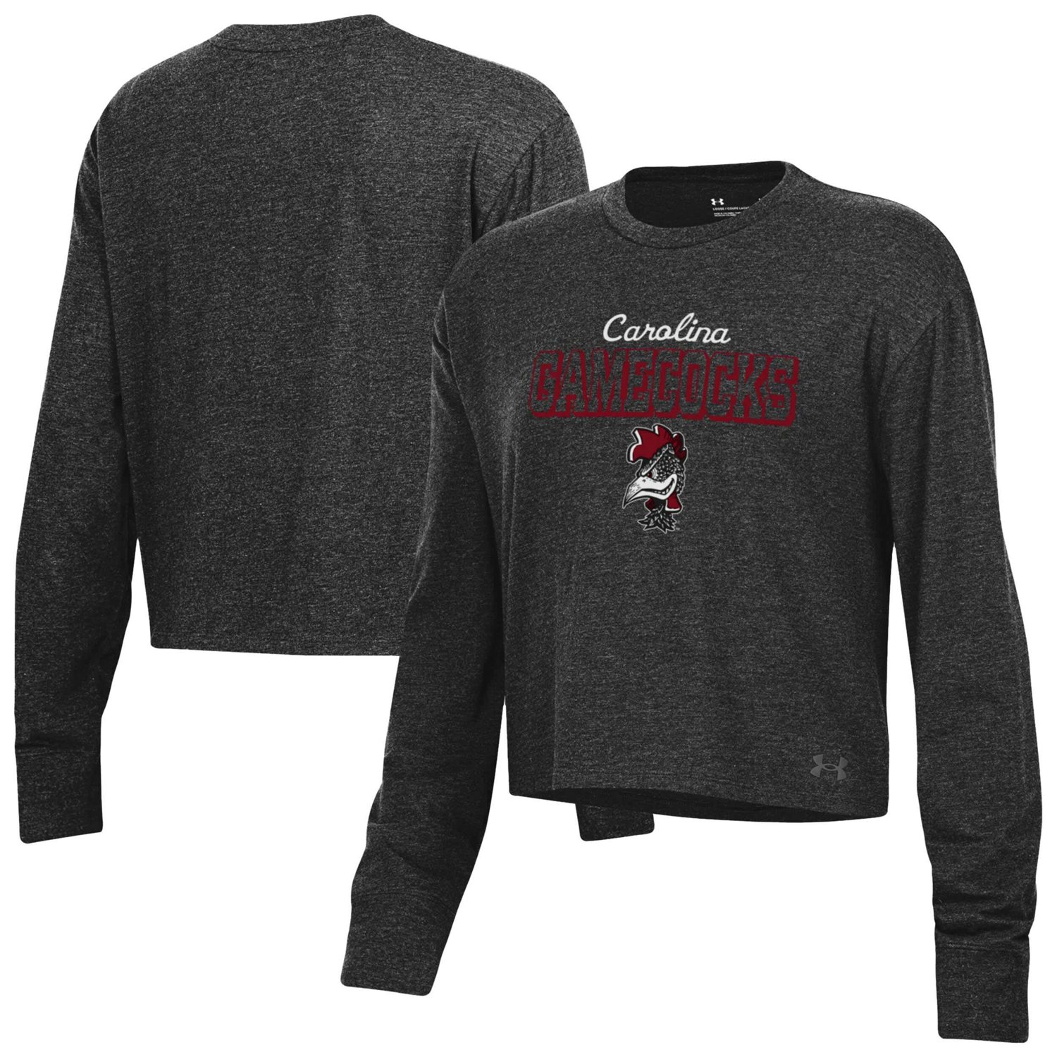Under Armour Heather South Carolina Gamecocks Essentials Icon Ultra-Soft Cropped Long Sleeve Tri-Blend Performance T-Shirt