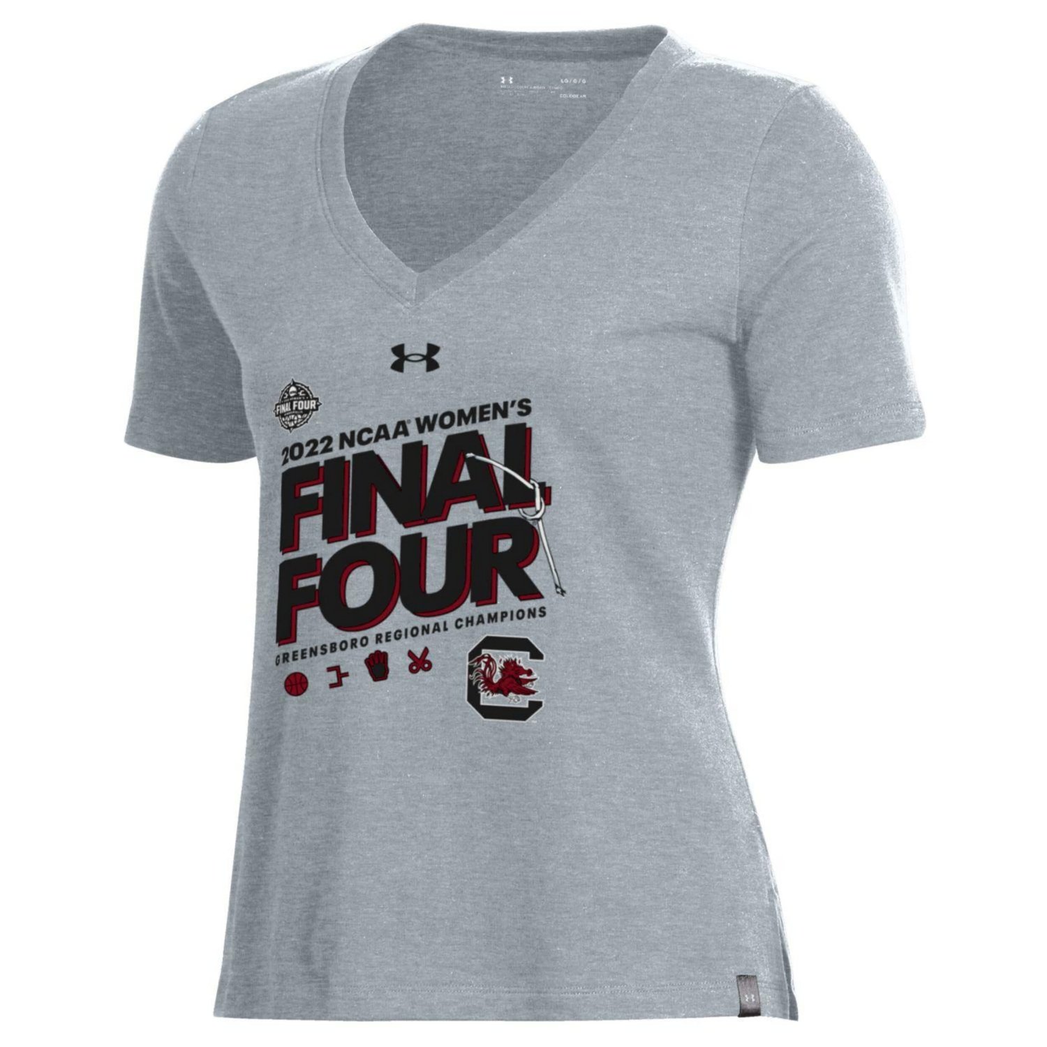 Under Armour Heathered Gray South Carolina Gamecocks 2022 NCAA Basketball Tournament March Madness Final Four Regional Champions Locker Room V-Neck T-Shirt - view number 2