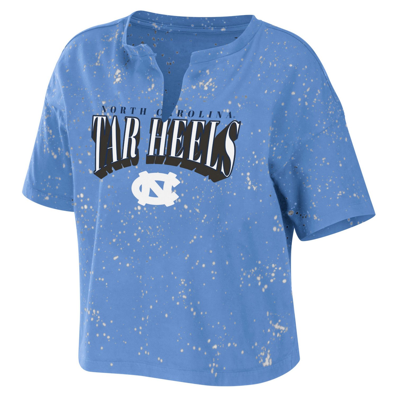 WEAR by Erin Andrews Carolina North Carolina Tar Heels Bleach Wash Splatter Cropped Notch Neck T-Shirt - view number 2