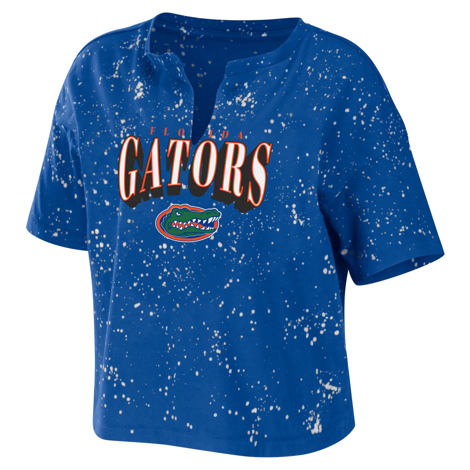 WEAR by Erin Andrews Florida Gators Bleach Wash Splatter Cropped Notch Neck T-Shirt - view number 2