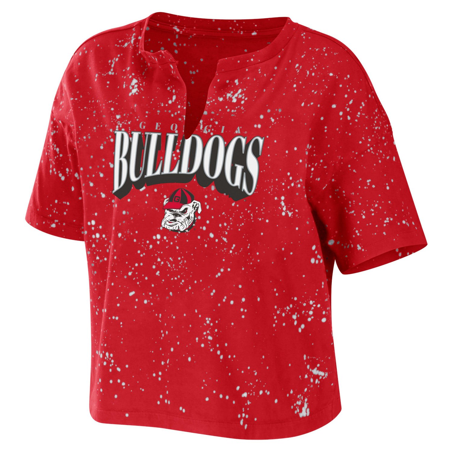 WEAR by Erin Andrews Georgia Bulldogs Bleach Wash Splatter Cropped Notch Neck T-Shirt - view number 2
