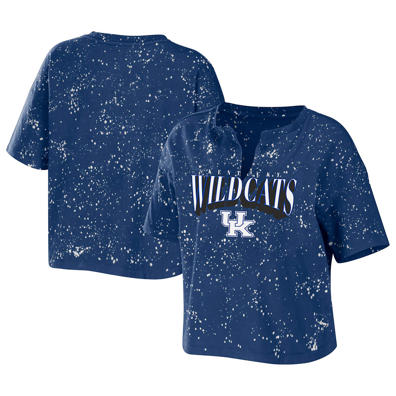 WEAR by Erin Andrews Kentucky Wildcats Bleach Wash Splatter Cropped Notch Neck T-Shirt                                           - view number 1