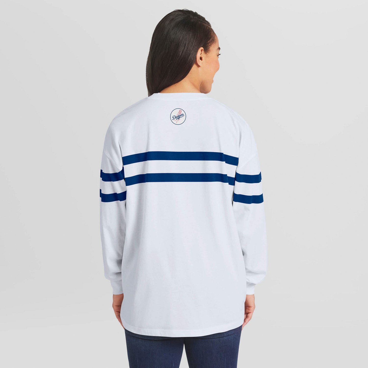 WEAR by Erin Andrews Los Angeles Dodgers Oversized Long Sleeve Striped T-Shirt - view number 2