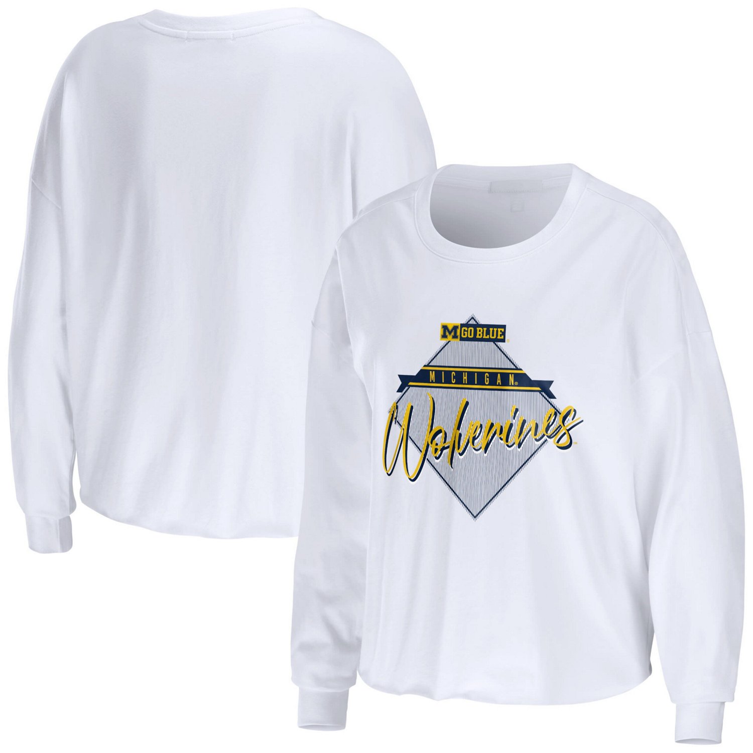 WEAR by Erin Andrews Michigan Wolverines Diamond Long Sleeve Cropped T-Shirt