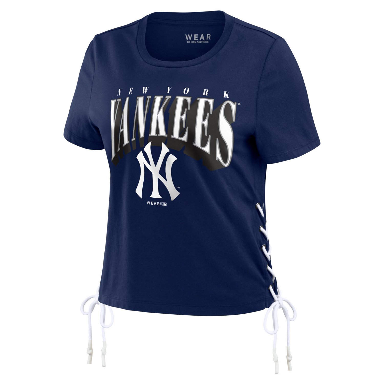 WEAR by Erin Andrews New York Yankees Side Lace-Up Cropped T-Shirt