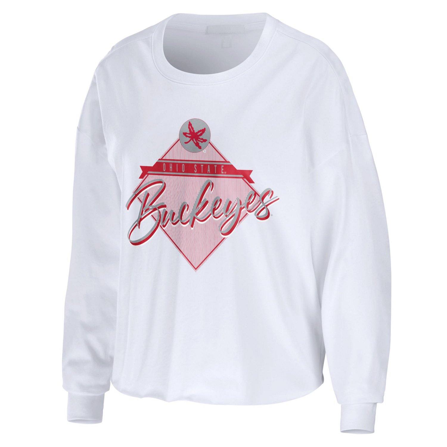 WEAR by Erin Andrews Ohio State Buckeyes Diamond Long Sleeve Cropped T-Shirt - view number 2