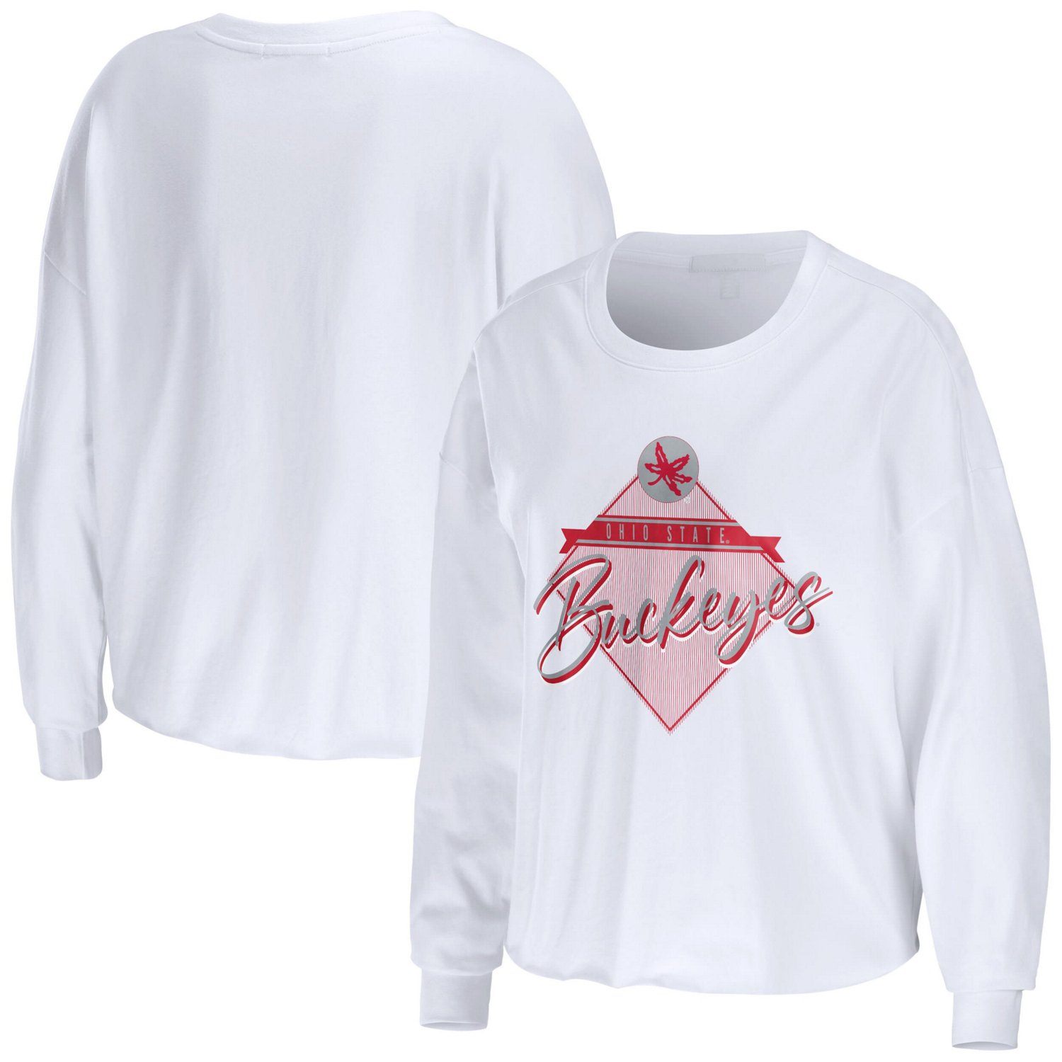 WEAR by Erin Andrews Ohio State Buckeyes Diamond Long Sleeve Cropped T-Shirt - view number 1