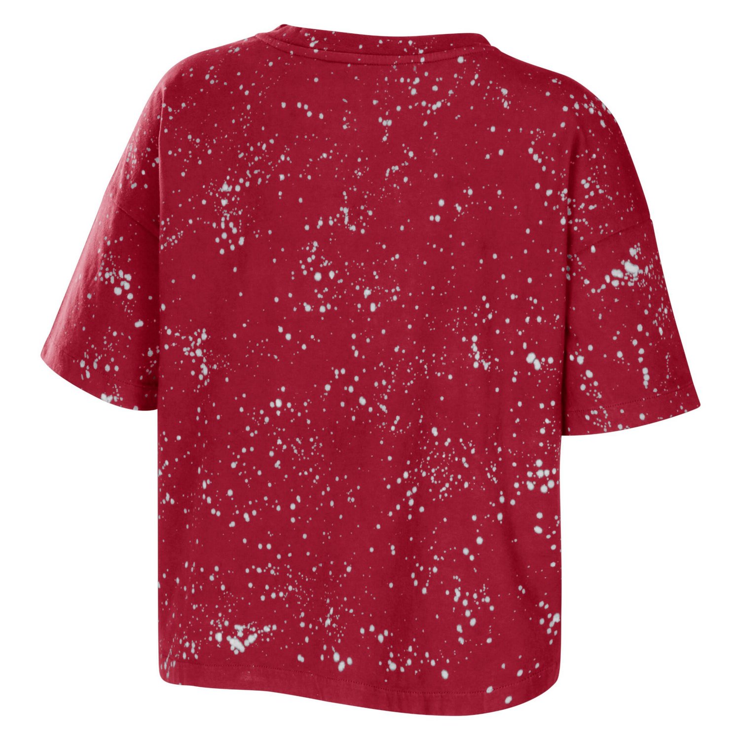 WEAR by Erin Andrews Oklahoma Sooners Bleach Wash Splatter Cropped Notch Neck T-Shirt
