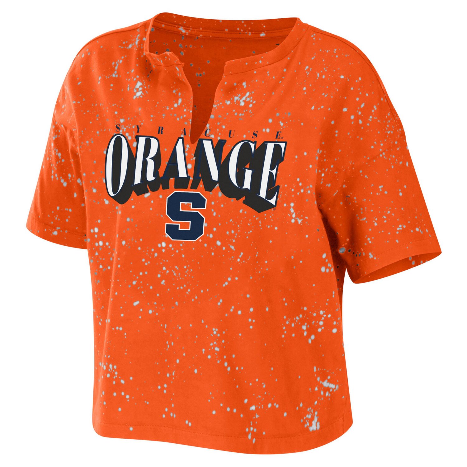 WEAR by Erin Andrews Syracuse Bleach Wash Splatter Cropped Notch Neck T-Shirt                                                    - view number 2