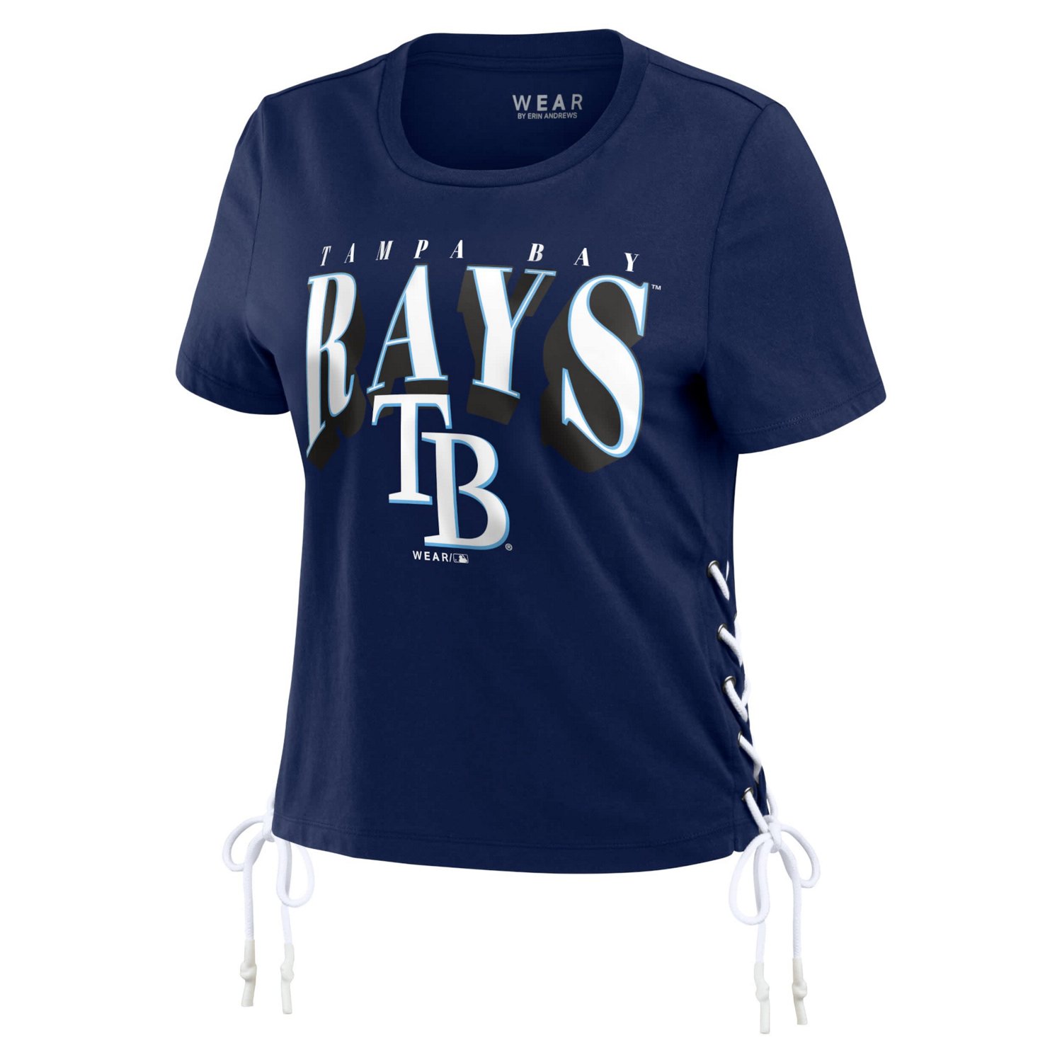 WEAR by Erin Andrews Tampa Bay Rays Side Lace-Up Cropped T-Shirt - view number 2