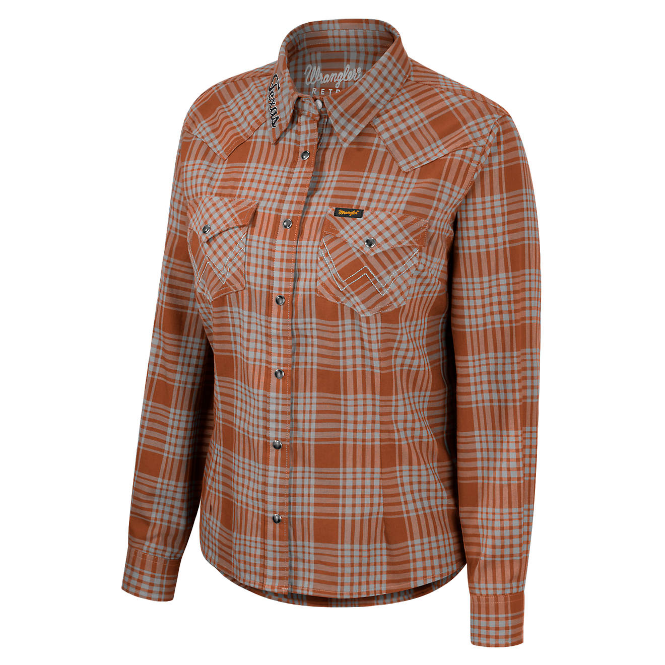 Wrangler Women's University of Texas Plaid Western Snap Up Long Sleeve Shirt                                                     - view number 1