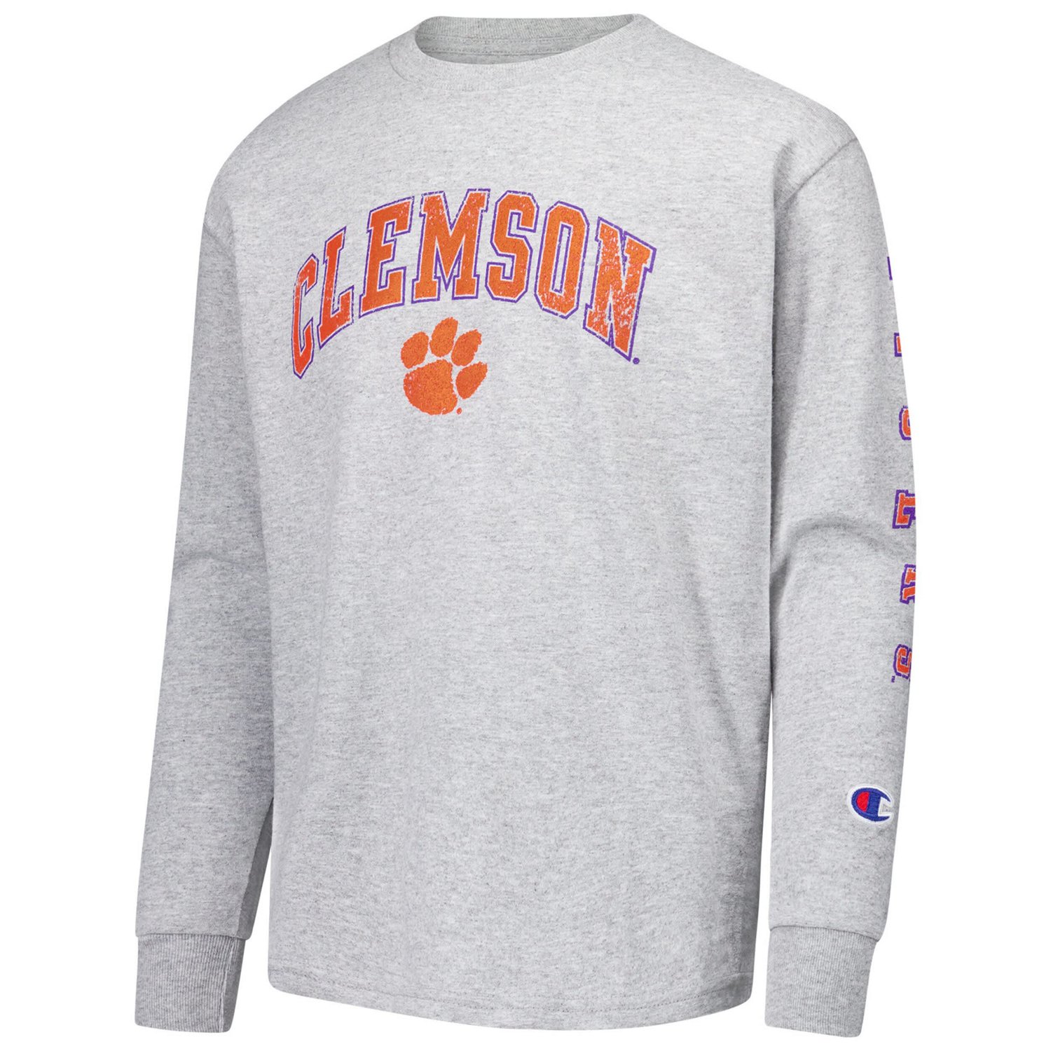 Youth Champion Clemson Tigers Distressed Arch Over Logo Long Sleeve T-Shirt - view number 2