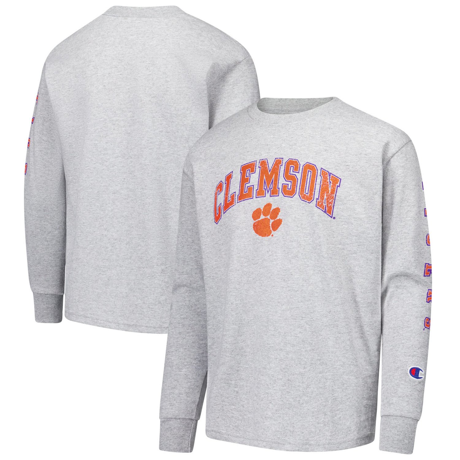 Youth Champion Clemson Tigers Distressed Arch Over Logo Long Sleeve T-Shirt