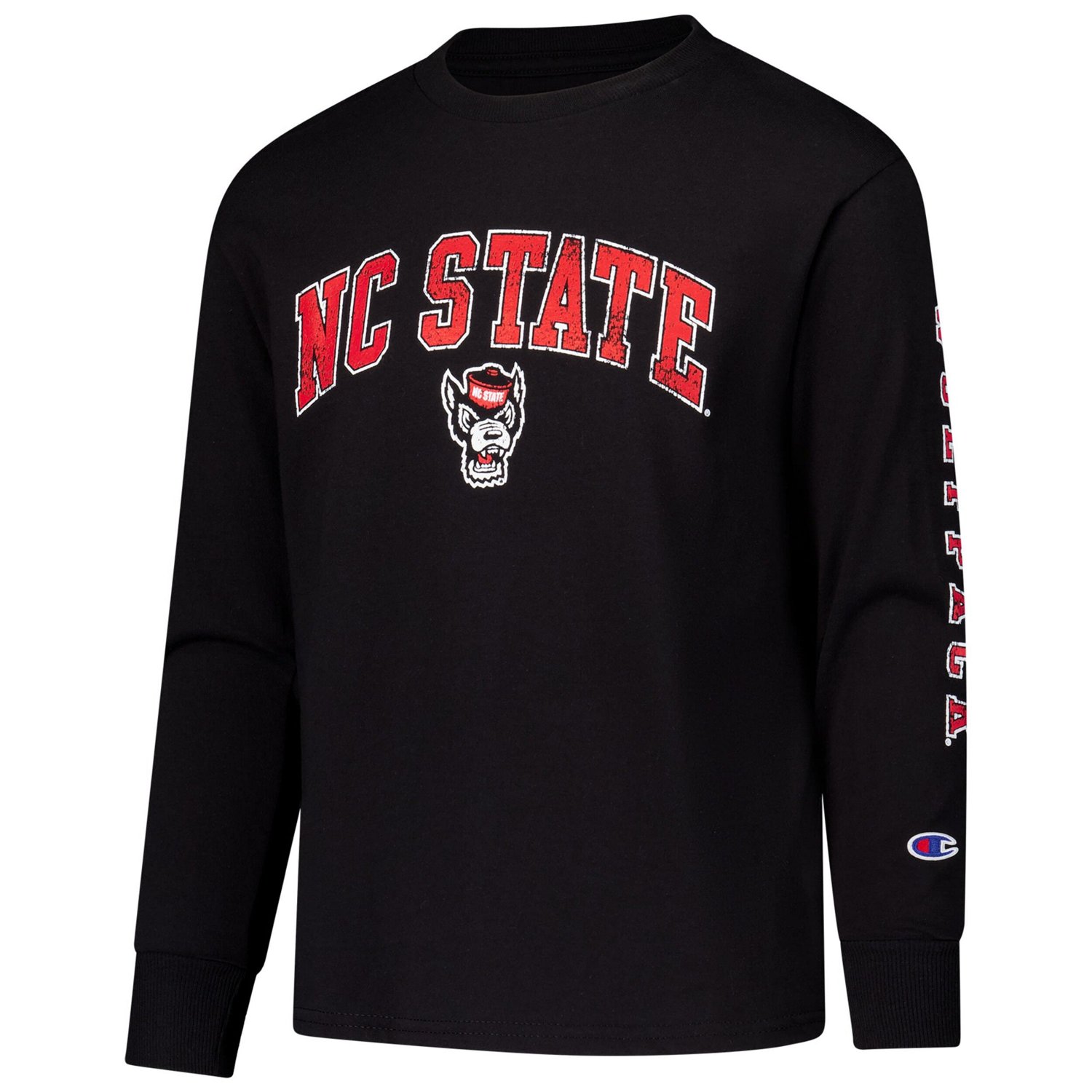Youth Champion NC State Wolfpack Distressed Arch Over Logo Long Sleeve T-Shirt