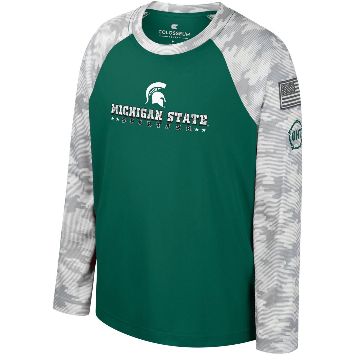 Youth Colosseum /Camo Michigan State Spartans OHT Military Appreciation Dark Star Raglan Long Sleeve T-Shirt - view number 2