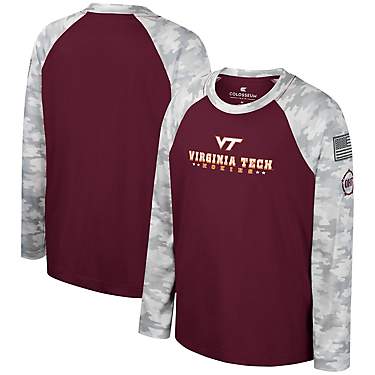 Youth Colosseum /Camo Virginia Tech Hokies OHT Military Appreciation Dark Star Raglan Long Sleeve T-Shirt                       