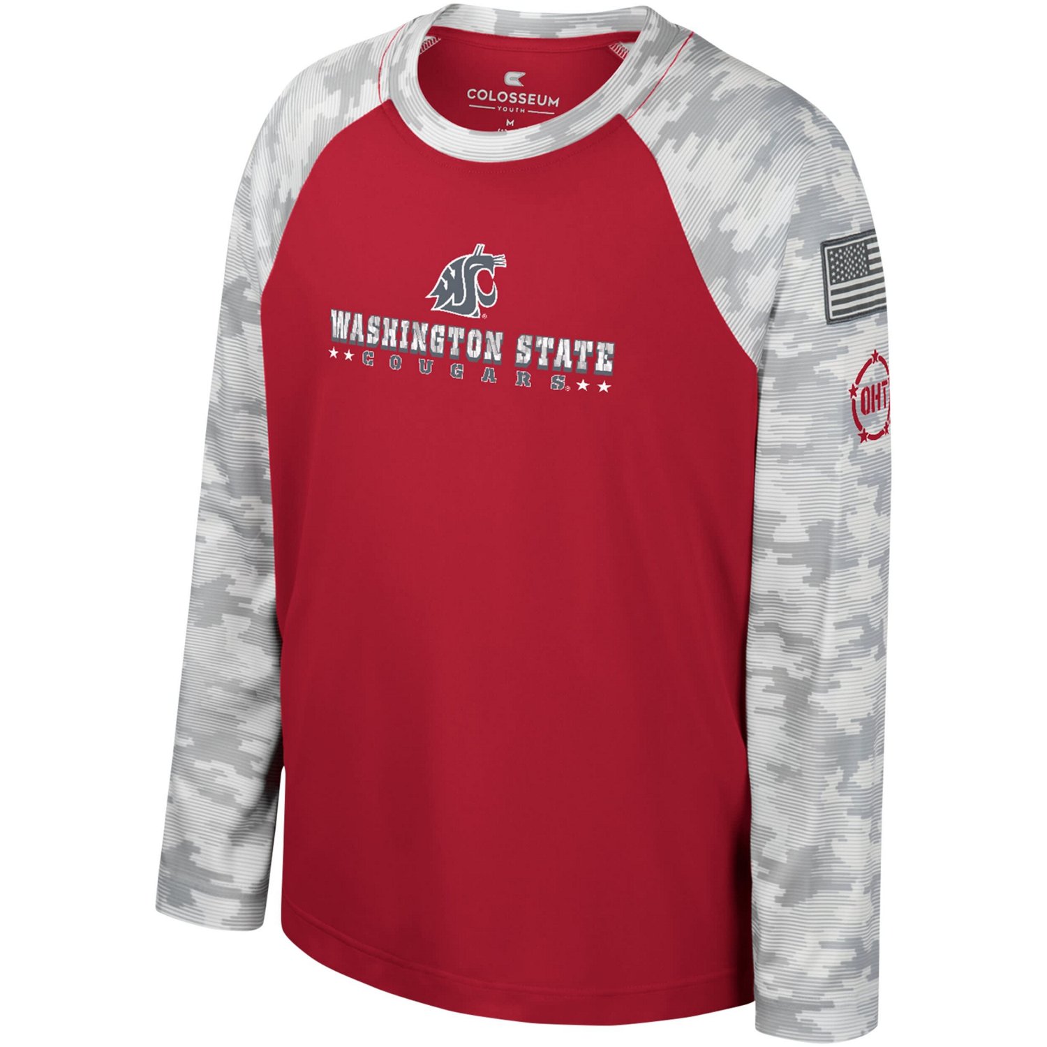 Youth Colosseum /Camo Washington State Cougars OHT Military Appreciation Dark Star Raglan Long Sleeve T-Shirt - view number 2