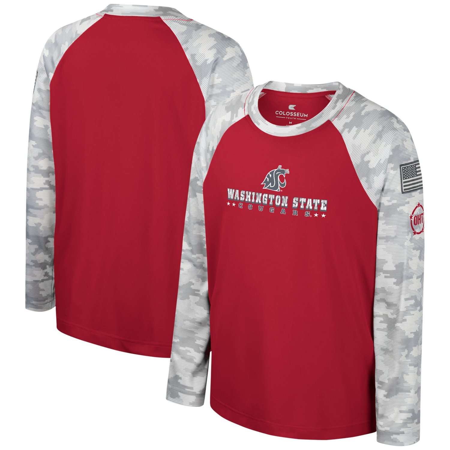 Youth Colosseum /Camo Washington State Cougars OHT Military Appreciation Dark Star Raglan Long Sleeve T-Shirt - view number 1