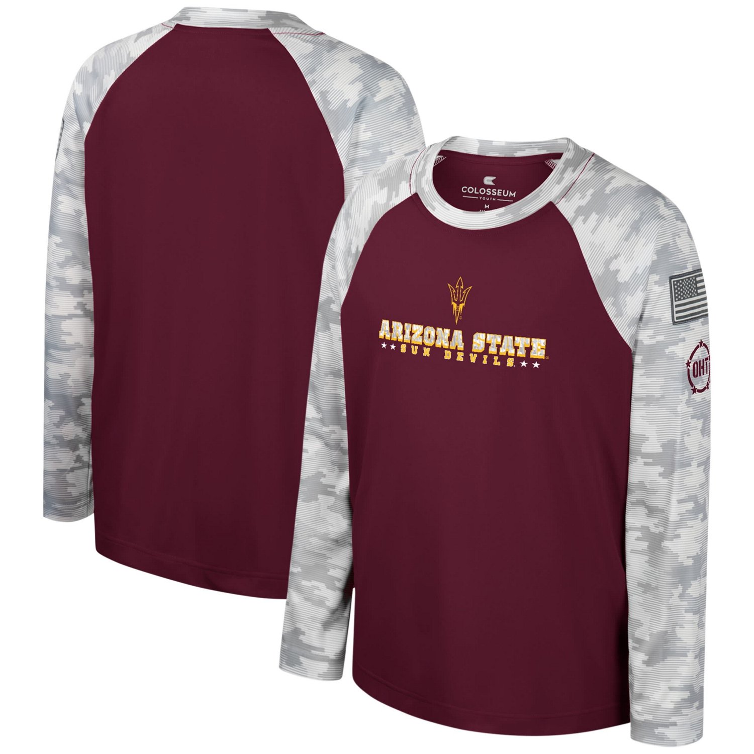 Youth Colosseum Camo Arizona State Sun Devils OHT Military Appreciation Dark Star Raglan Long Sleeve T-Shirt - view number 1