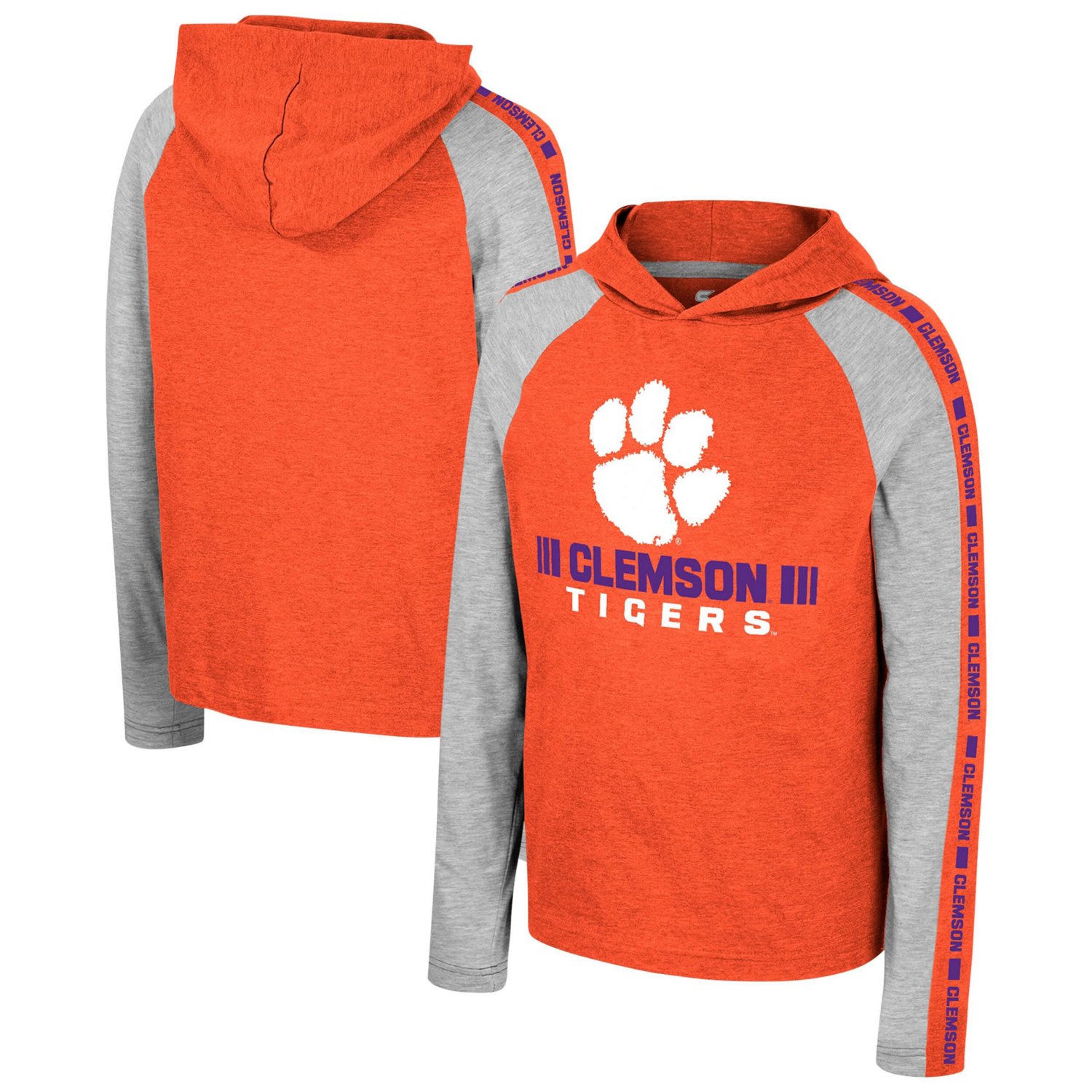Youth Colosseum Clemson Tigers Ned Raglan Long Sleeve Hooded T-Shirt