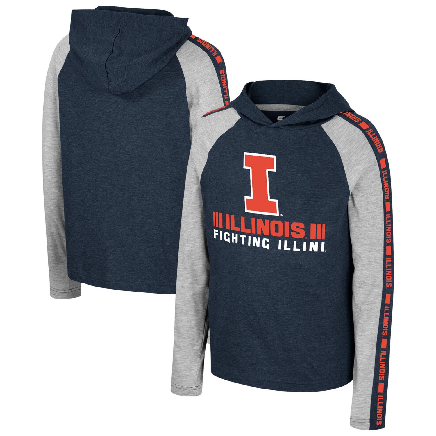 Youth Colosseum Illinois Fighting Illini Ned Raglan Long Sleeve Hooded T-Shirt