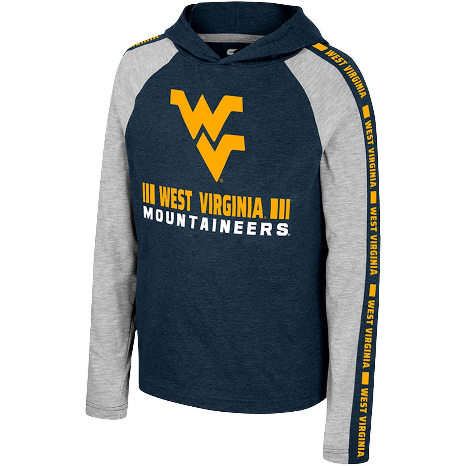 Youth Colosseum West Virginia Mountaineers Ned Raglan Long Sleeve Hooded T-Shirt