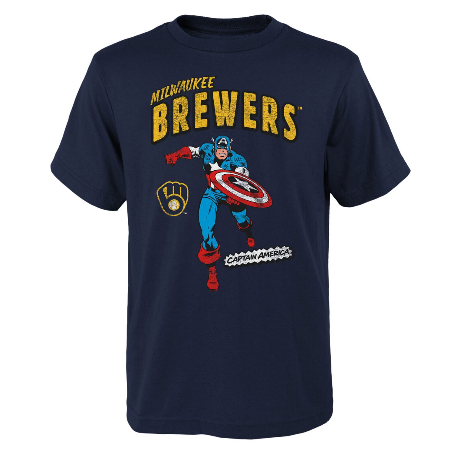 Youth Milwaukee Brewers Team Captain America Marvel T-Shirt                                                                     