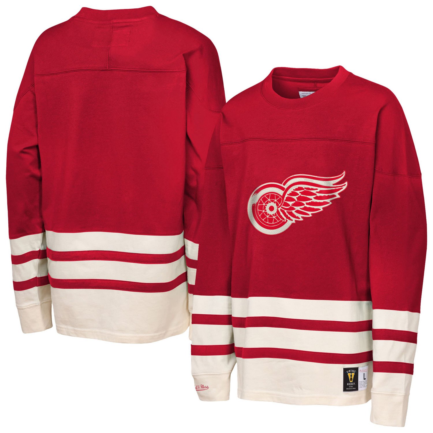 Youth Mitchell  Ness Detroit Wings Chainstitch Heavyweight Long Sleeve Top - view number 1