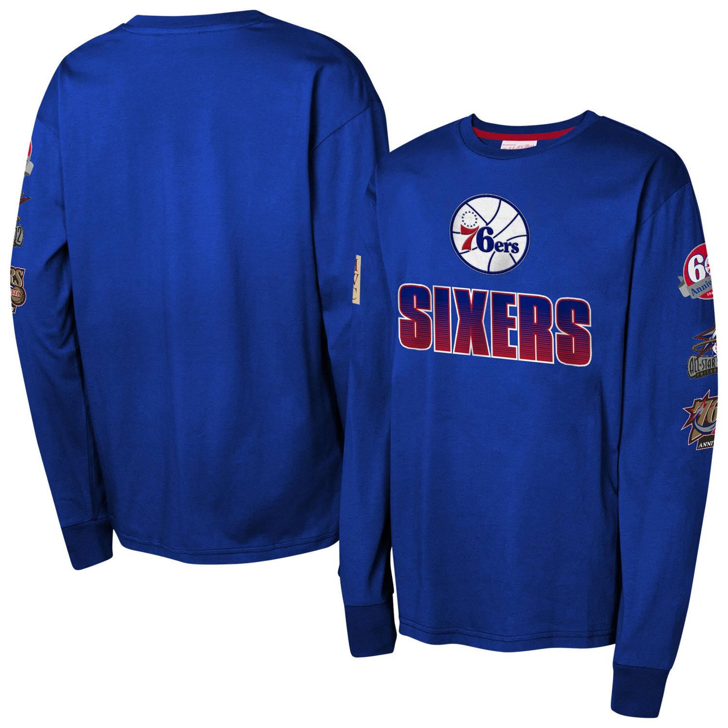 Youth Mitchell  Ness Philadelphia 76ers Hardwood Classics All Over Long Sleeve T-Shirt                                           - view number 1