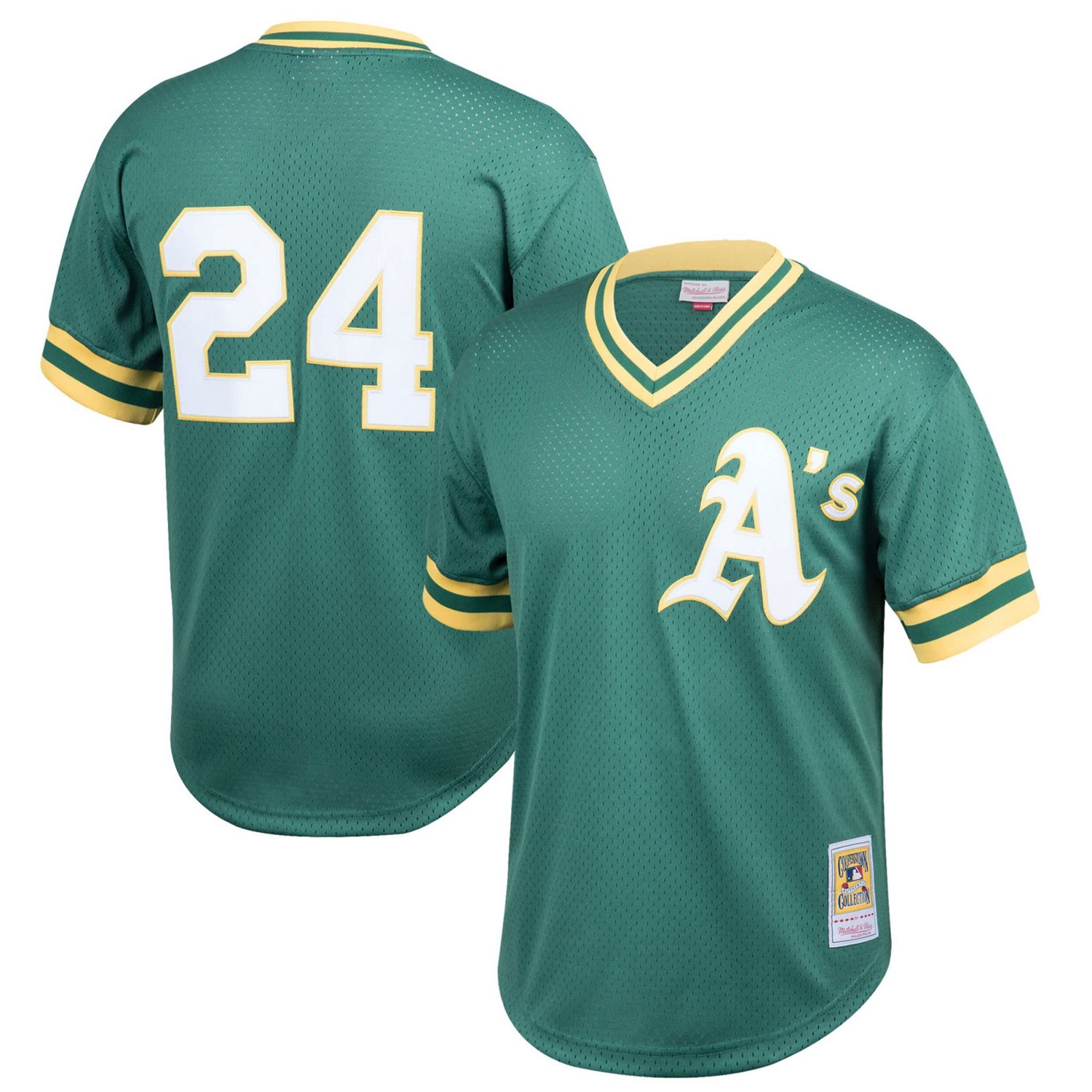 Youth Mitchell  Ness Rickey Henderson Athletics Cooperstown Collection Mesh Batting Practice Jersey