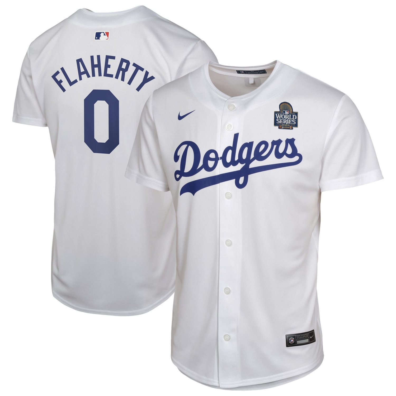 Youth Nike Jack Flaherty Los Angeles Dodgers 2024 World Series Patch Home Game Player Jersey - view number 1