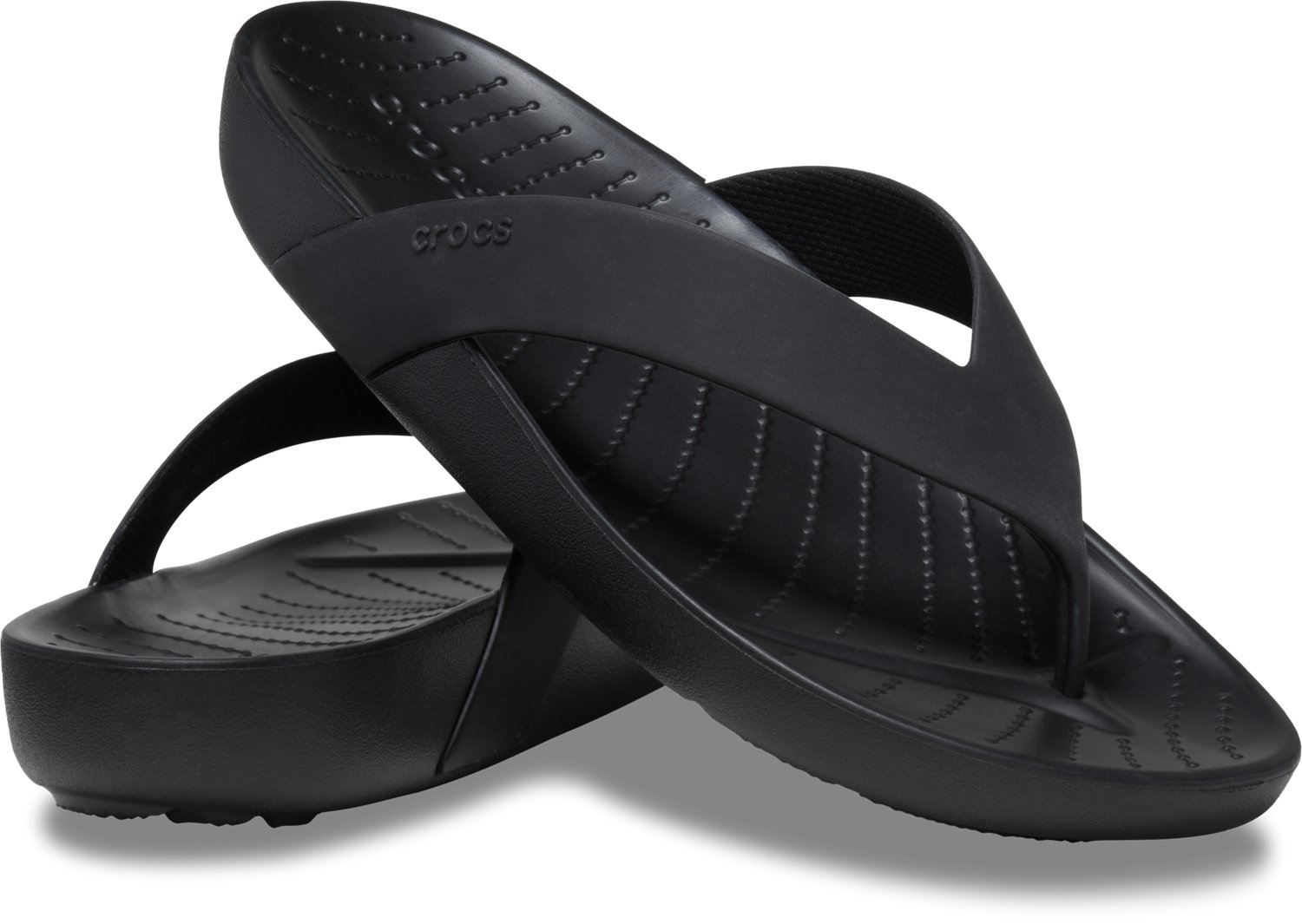 Womens black croc online flip flops