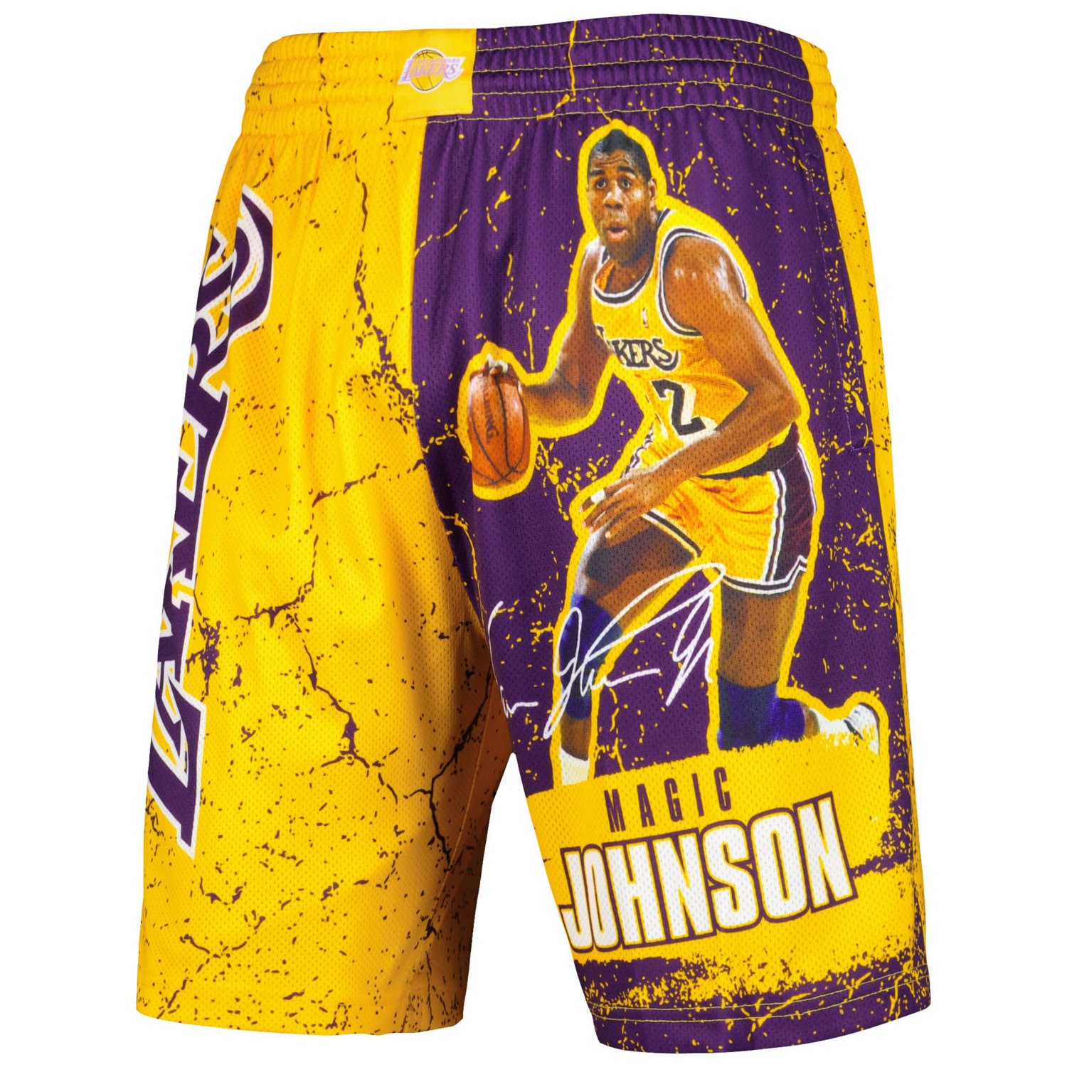 Mitchell  Ness Magic Johnson Los Angeles Lakers Hardwood Classics Player Burst Shorts                                            - view number 2