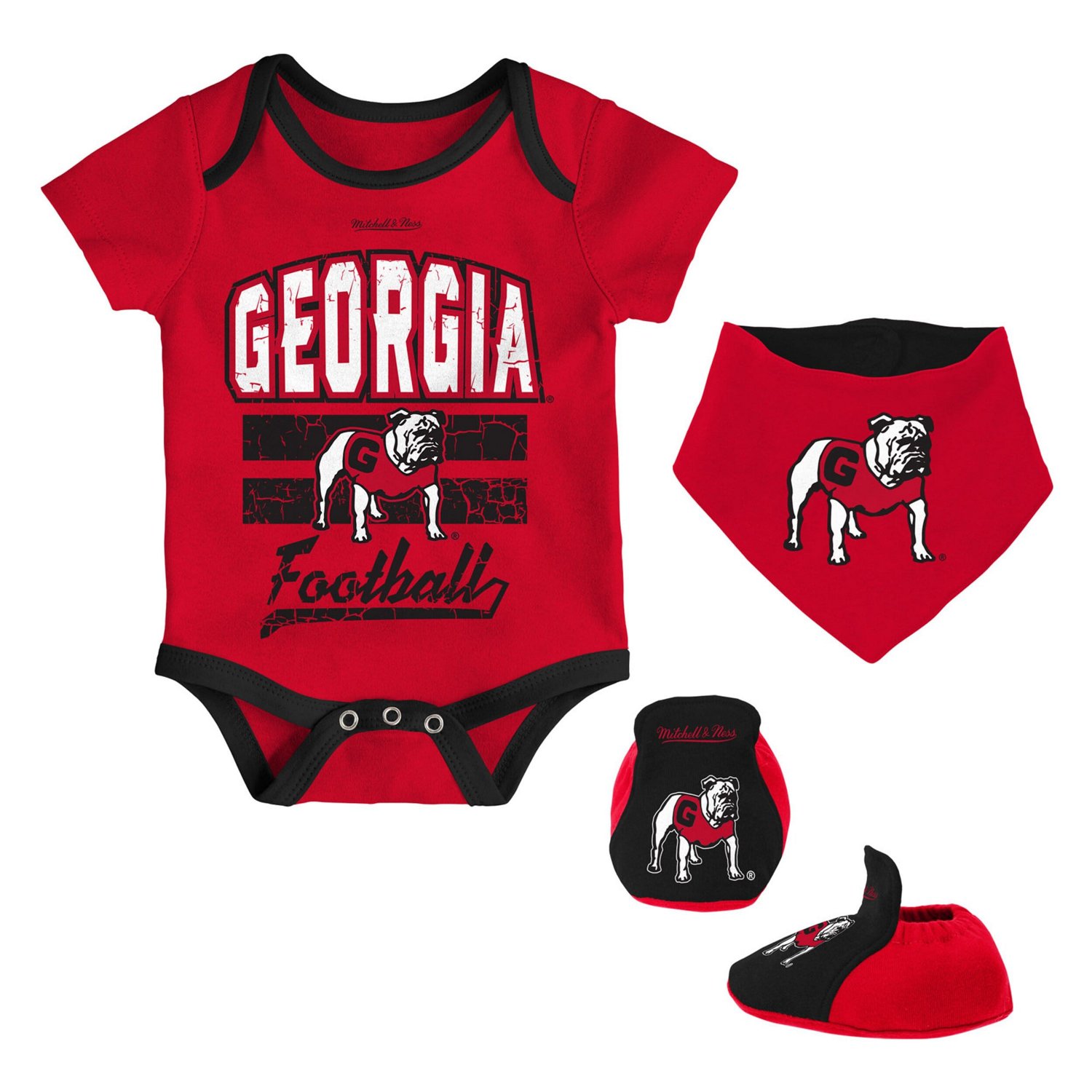 Newborn  Infant Mitchell Ness Georgia Bulldogs 3-Pack Bodysuit Bib and Bootie Set