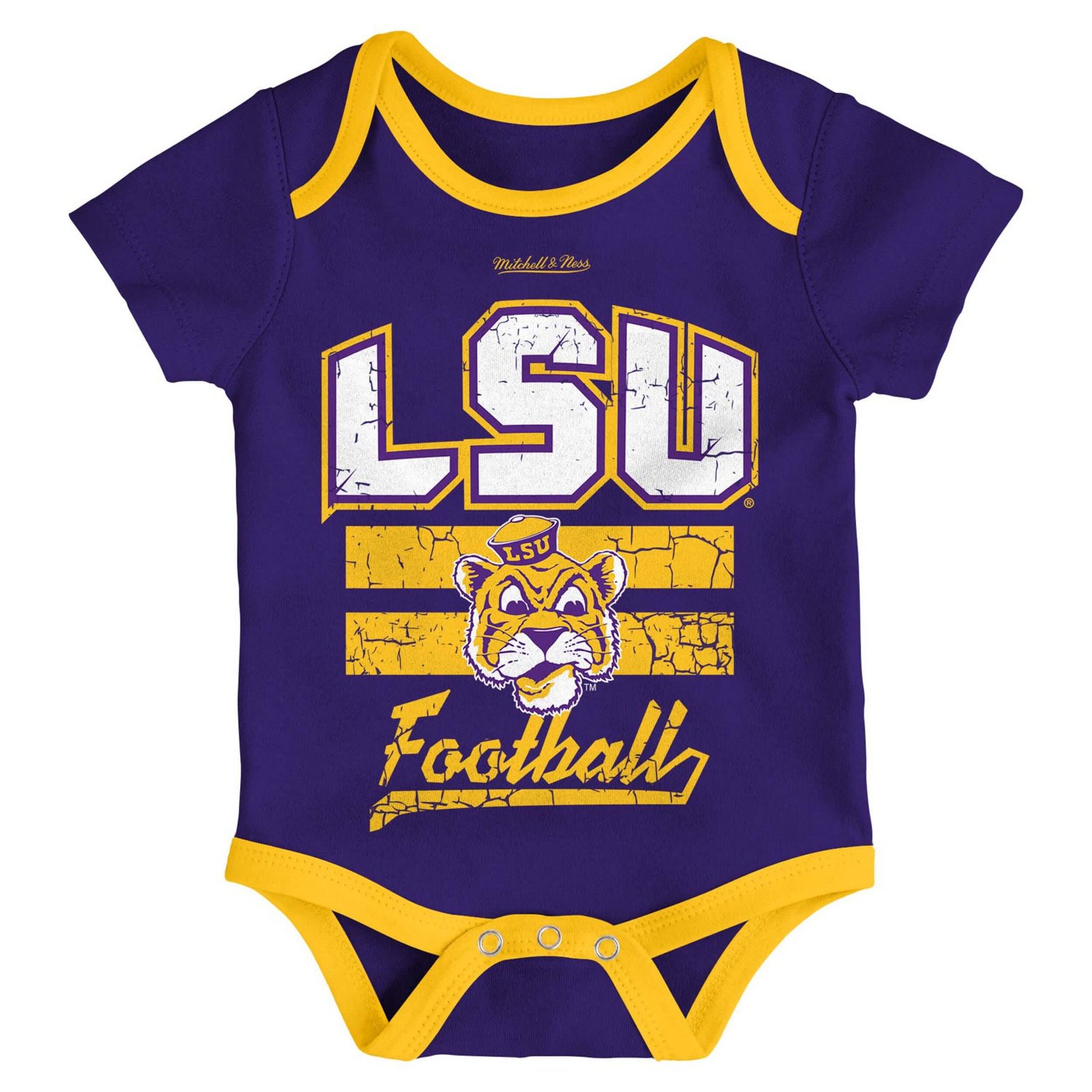 Newborn  Infant Mitchell Ness LSU Tigers 3-Pack Bodysuit Bib and Bootie Set