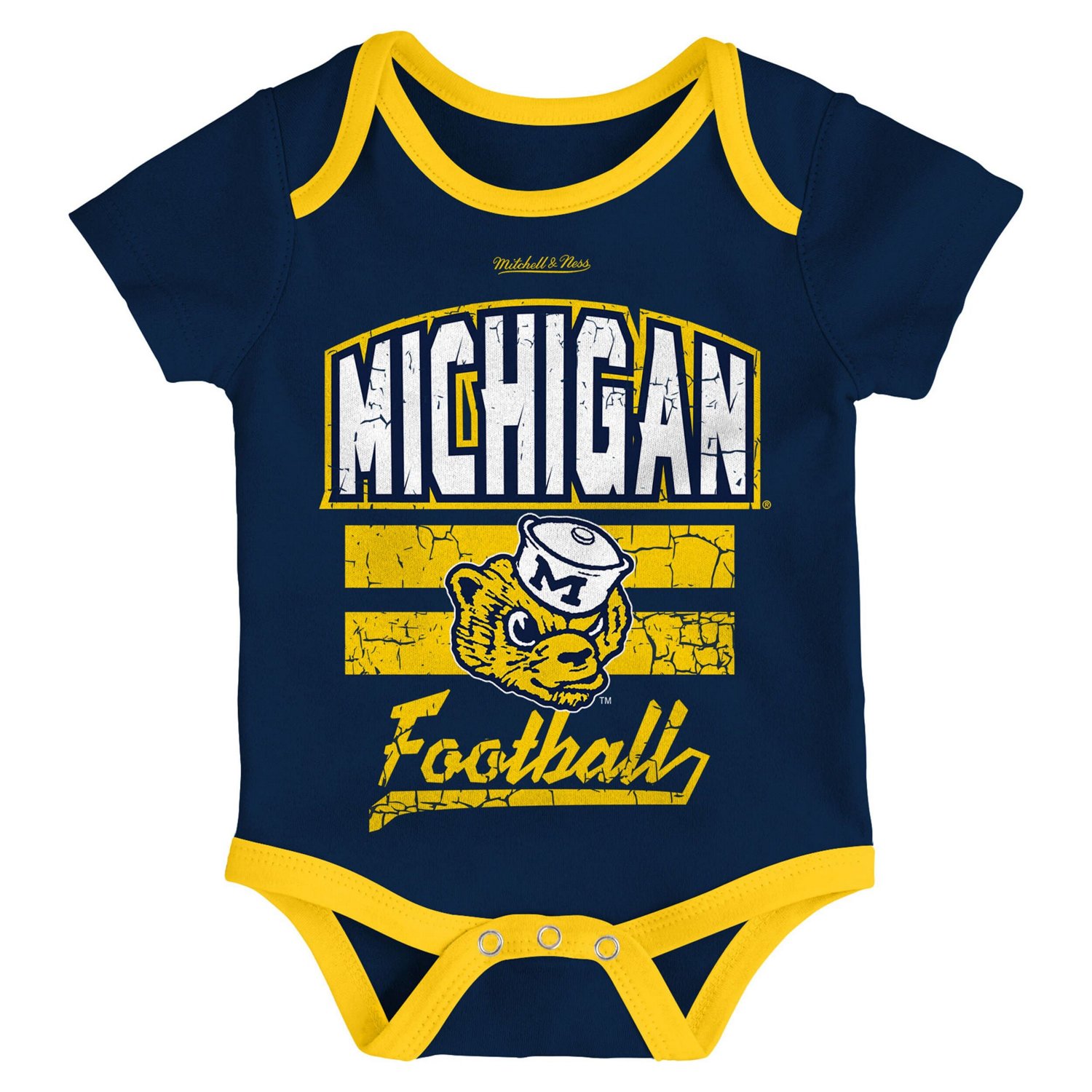 Newborn  Infant Mitchell Ness Michigan Wolverines 3-Pack Bodysuit Bib and Bootie Set