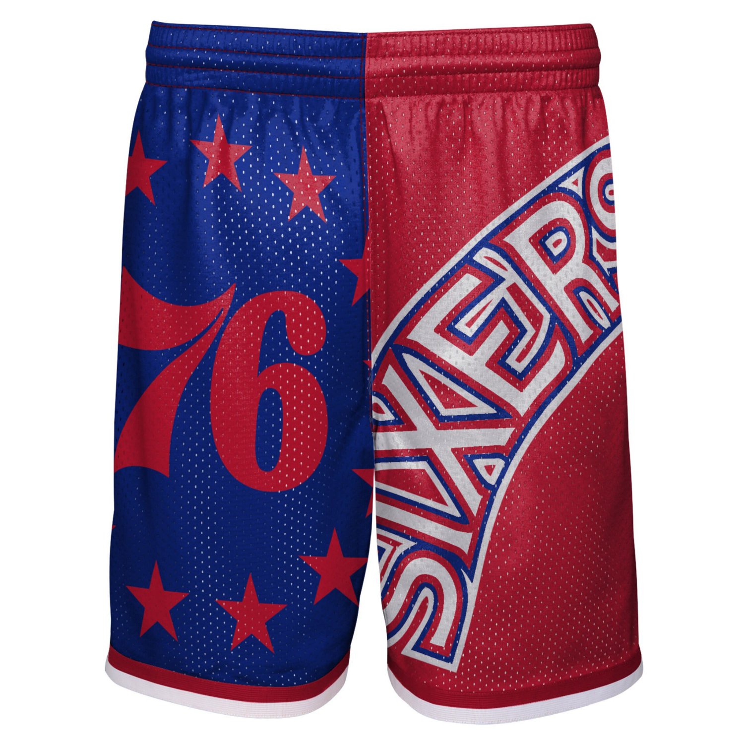 Youth Mitchell  Ness Royal Philadelphia 76ers Hardwood Classics Big Face 50 Shorts - view number 2