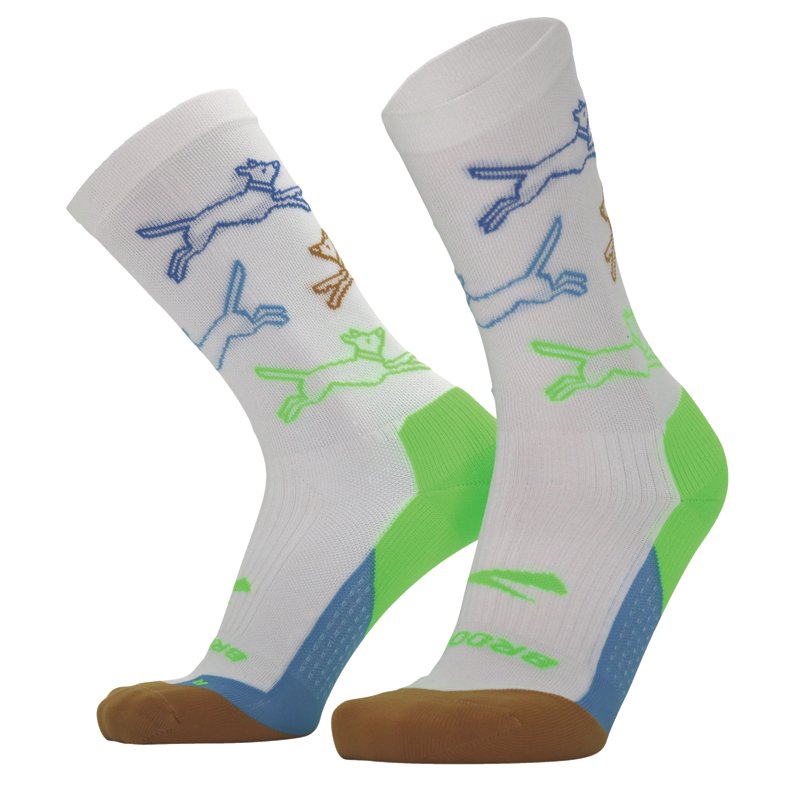 Brooks Ghost Dog Days Crew Socks White/Bright Green, X-Large - Athletic Socks at Academy Sports