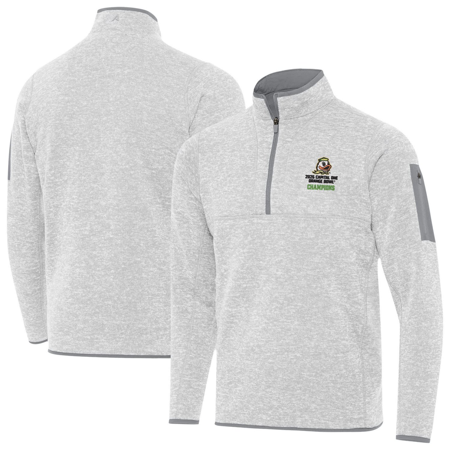Antigua Oregon Ducks College Football Playoff 2026 Bowl Champions Fortune Quarter-Zip Sweatshirt