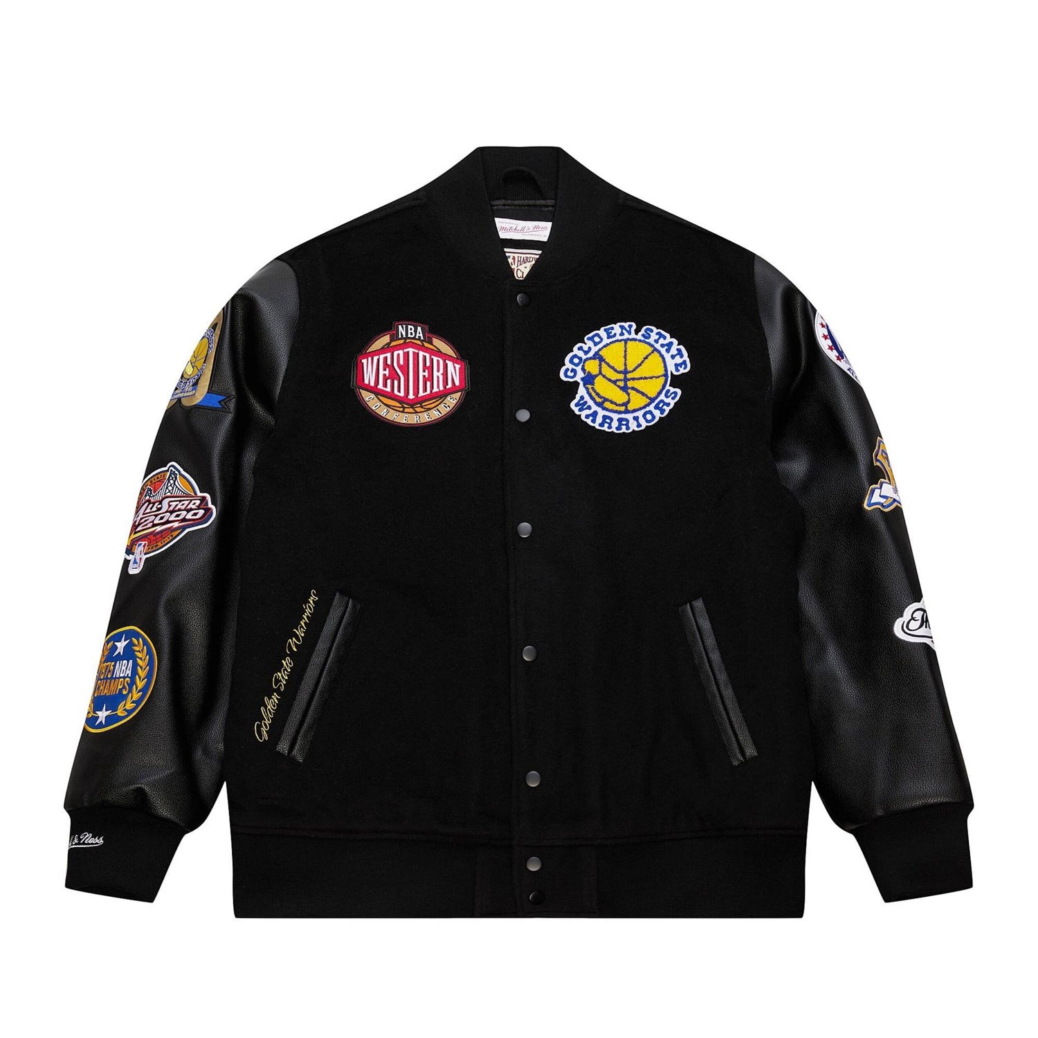 Mitchell & Ness Men’s Golden State Warriors Hardwood Classics Blackout Collection Full-Zip Varsity Jacket  - view number 4