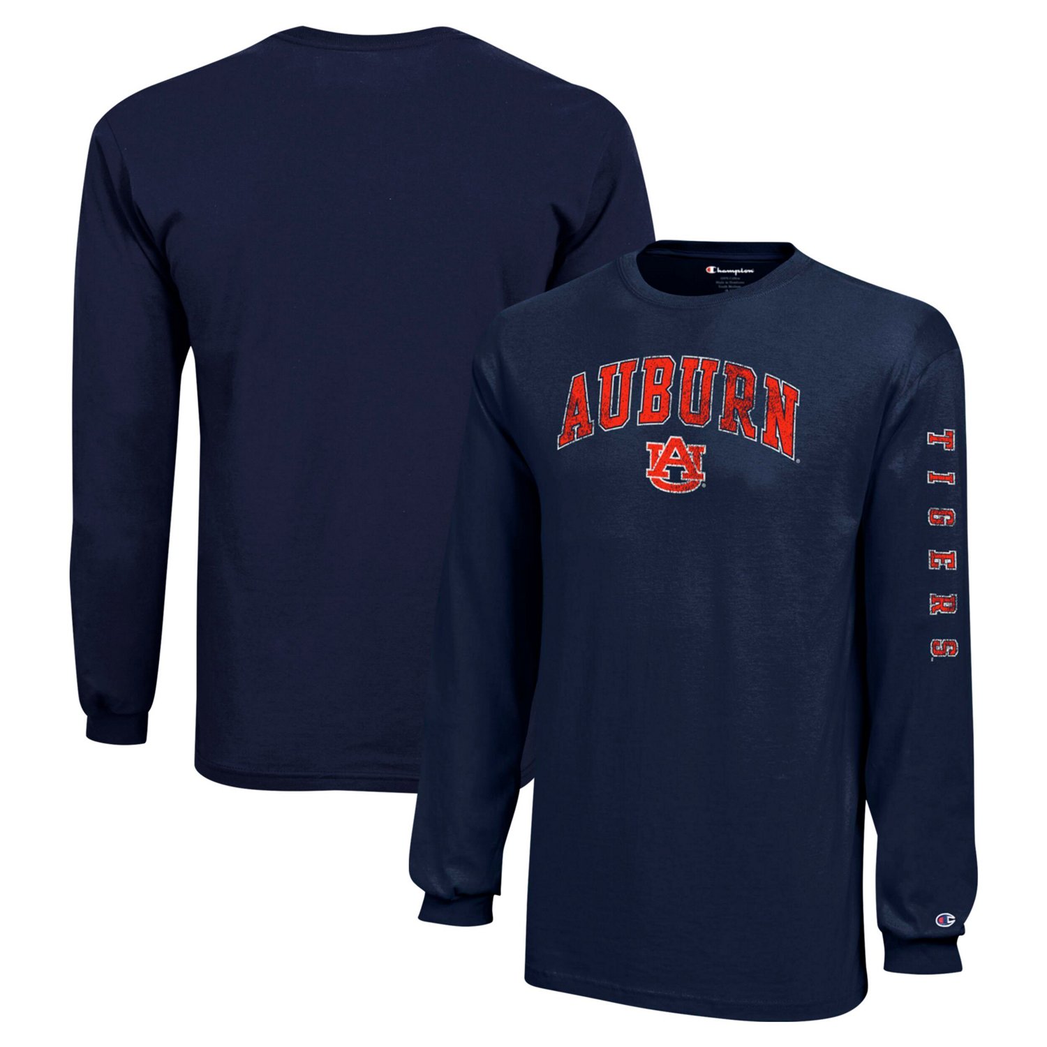 Youth Champion Auburn Tigers Distressed Arch Over Logo Long Sleeve T-Shirt