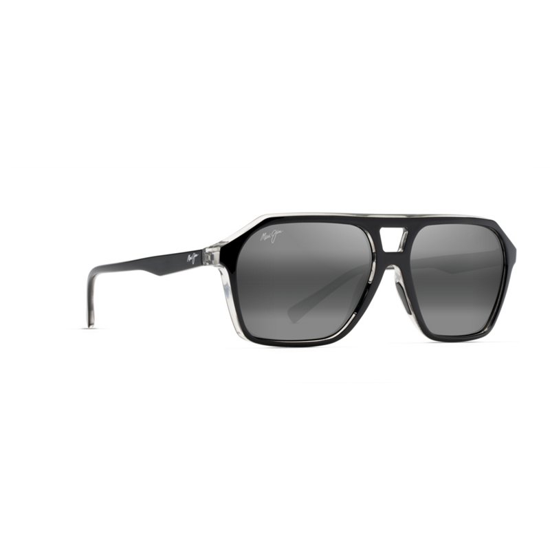 Photos - Wrist Watch Maui Jim Men's Wedges Polarized Aviator Sunglasses Black Gloss With Crysta