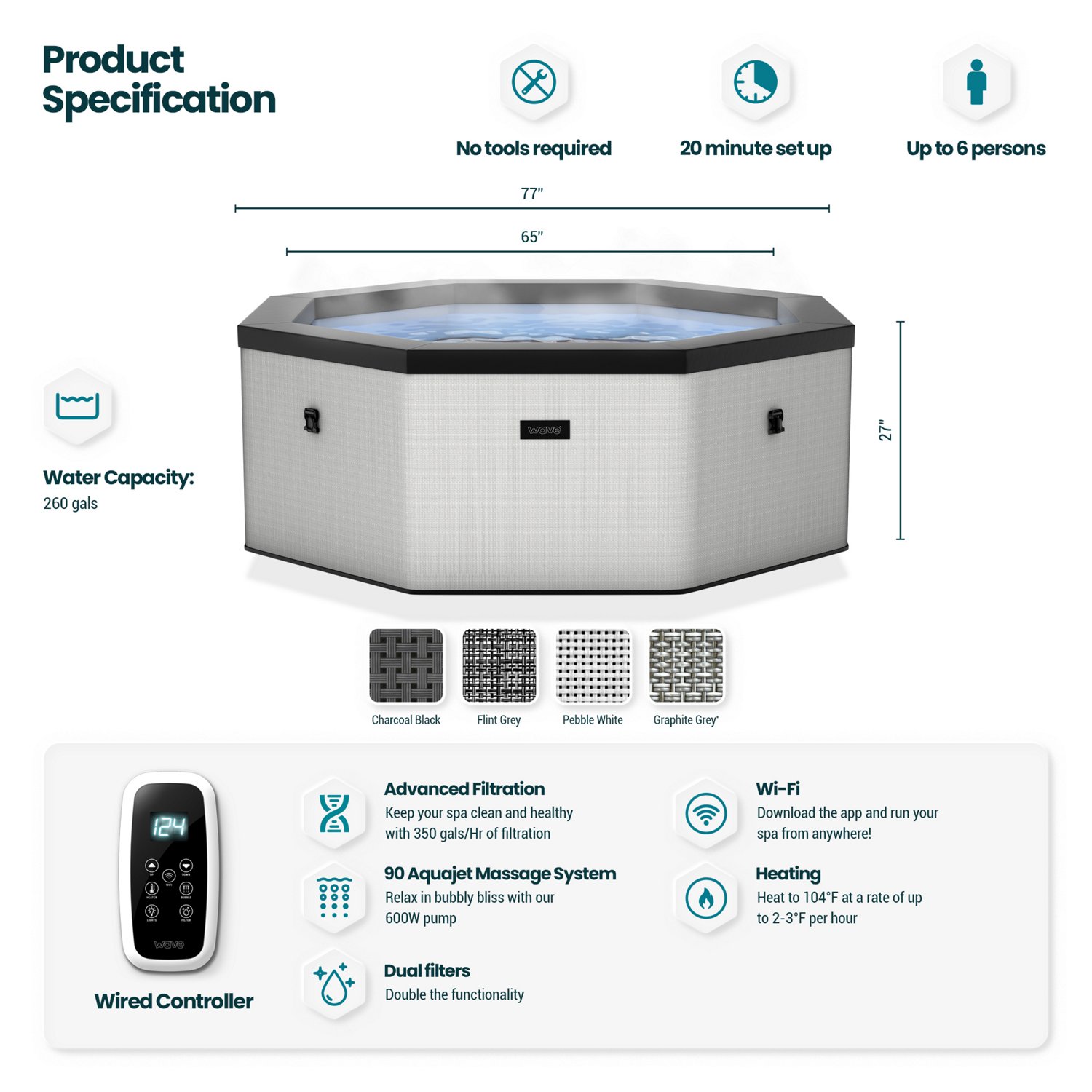 Wave Como 6.5 ft Octagonal Hot Tub                                                                                               - view number 3
