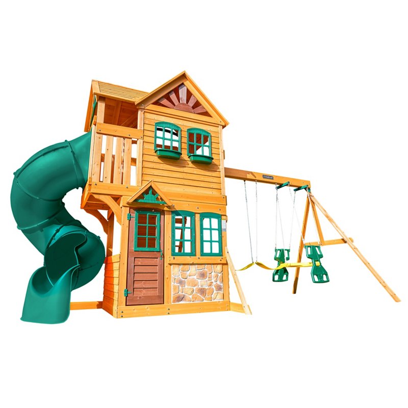 KidKraft Buffalo Crossing Wooden Swing Set Brown/Green - Swing Sets/Bounce Houses at Academy Sports