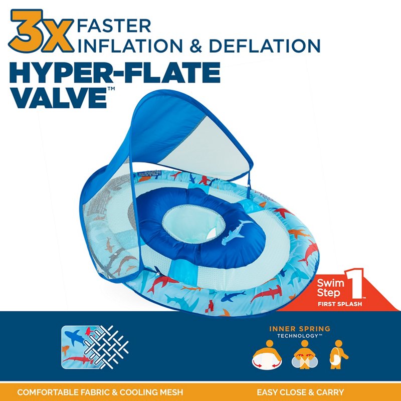 SwimWays Infants' Shark Spring Float Sun Canopy Blue - Life Vests at Academy Sports