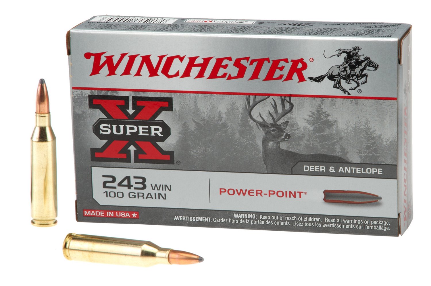 Winchester Super-X Power-Point .243 Winchester 100-Grain Rifle Ammunition -  20 Rounds