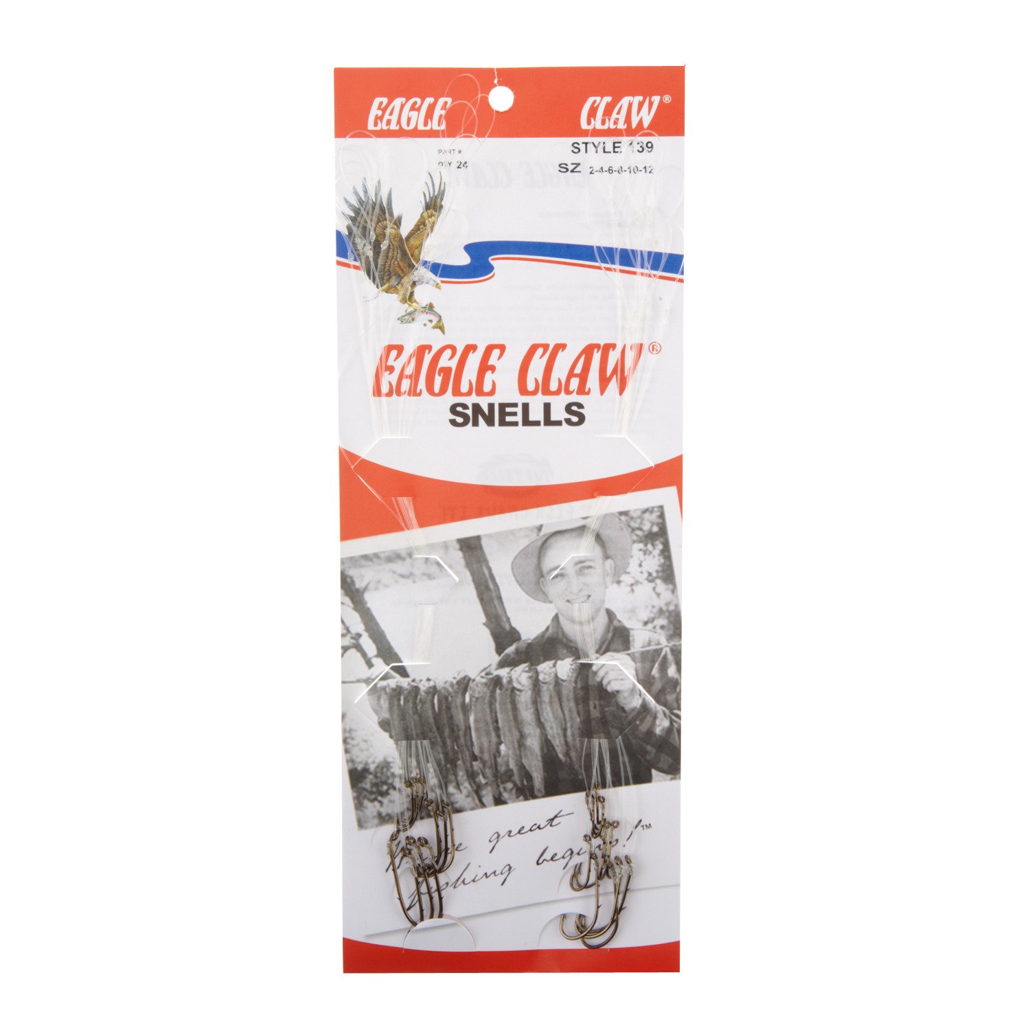 Eagle Claw 139H-6 Bait Holder Snelled Fish Hook, 6 Piece, Bronze