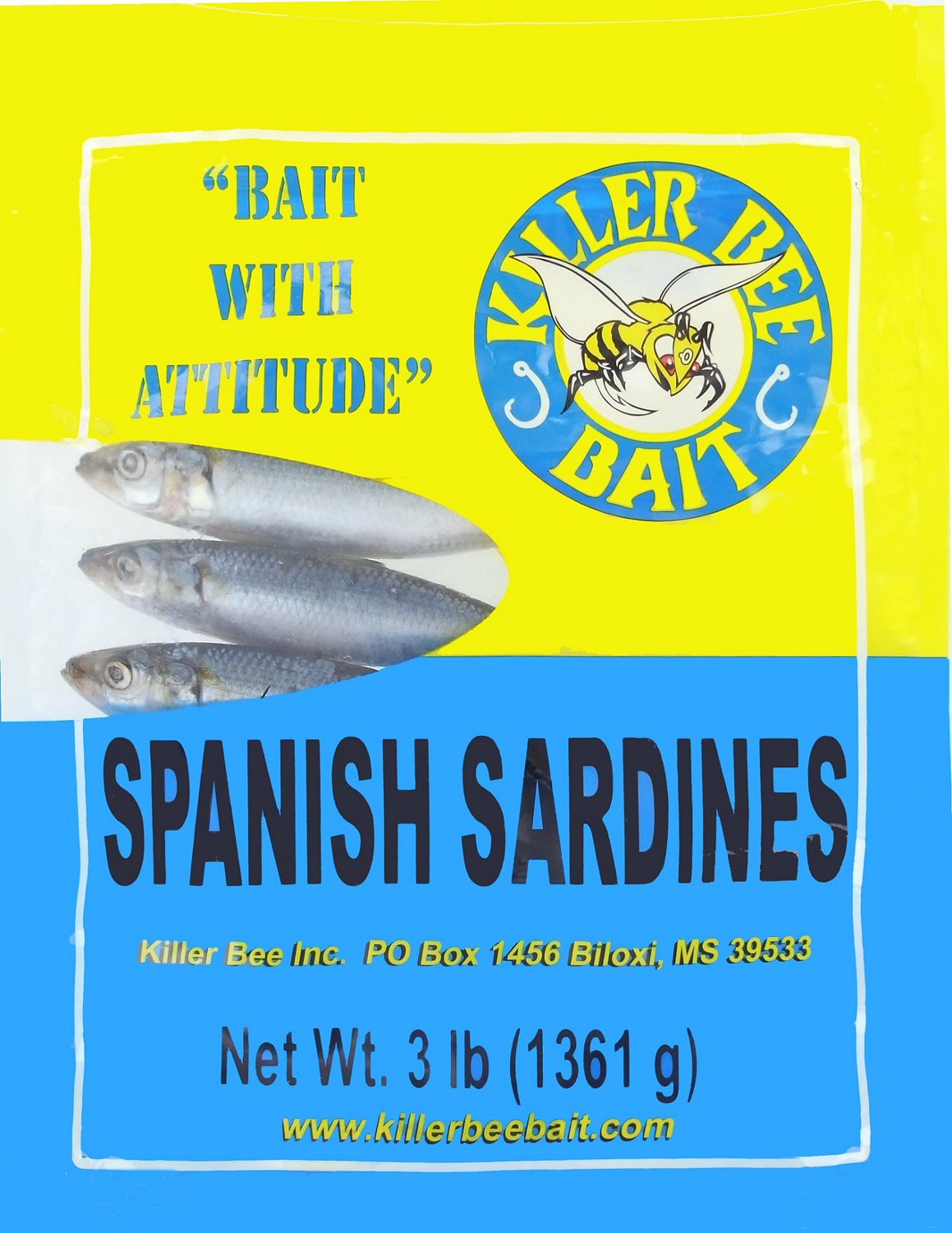 KILLER BEE BAIT Frozen Spanish Sardines 3 lb Bait Academy